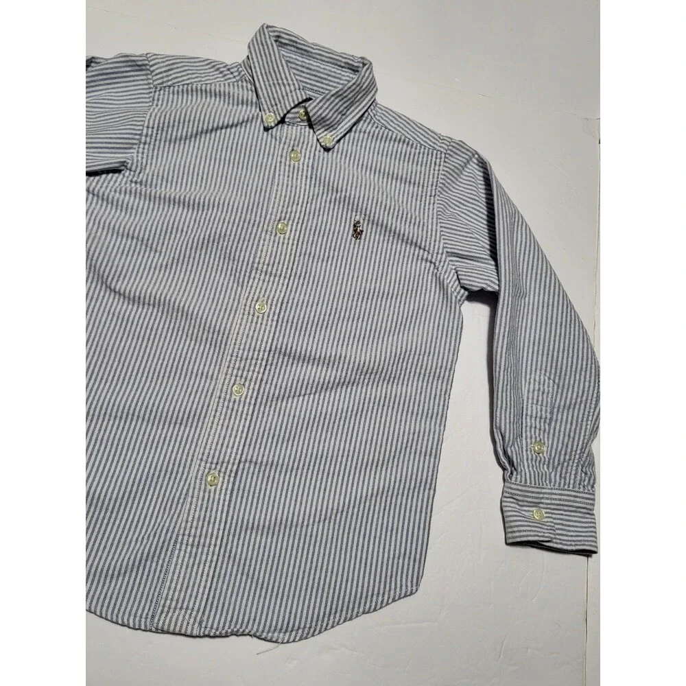 (#17) Ralph Lauren Blue White Striped Oxford Button Down Size Toddler 5 Vintage